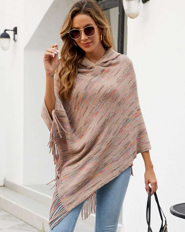 Fringe Hem Hooded Poncho