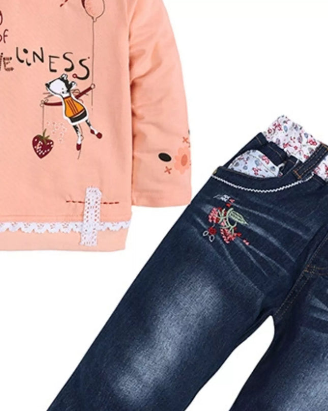 Children's Round Neck Top and Jeans Set