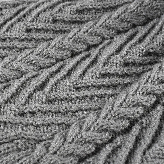 Cable Knit Solid Color Hat with Pompom