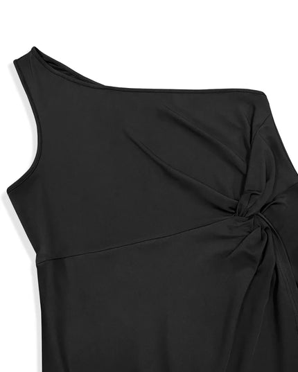 Plus Size Twisted One Shoulder Sleeveless Midi Dress 