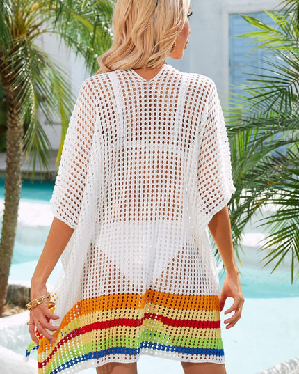Angel Wings Rainbow Stripe Openwork Slit Cover-Up
