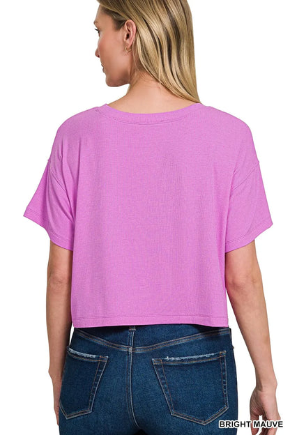 Zenana Ribbed Round-Neck Crop T-Shirt