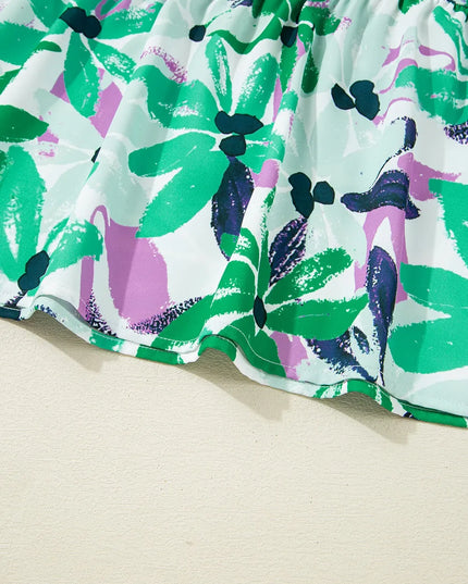 Floral Print Shirred Square Neck Loose Fit Mini Dress