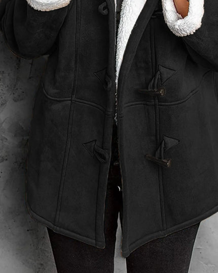 Full Size Cozy Sherpa Lined Toggle Coat with Hood Plus Size