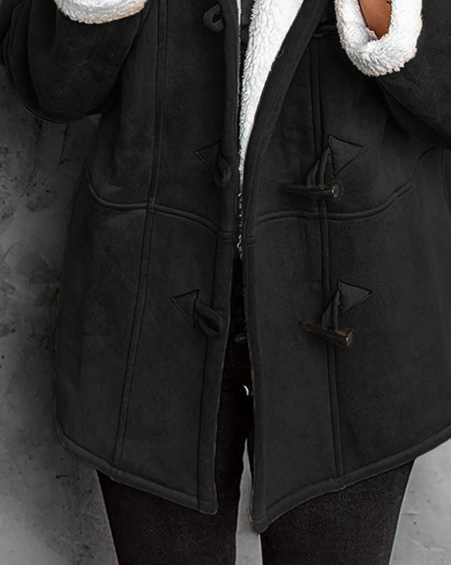 Full Size Cozy Sherpa Lined Toggle Coat with Hood Plus Size