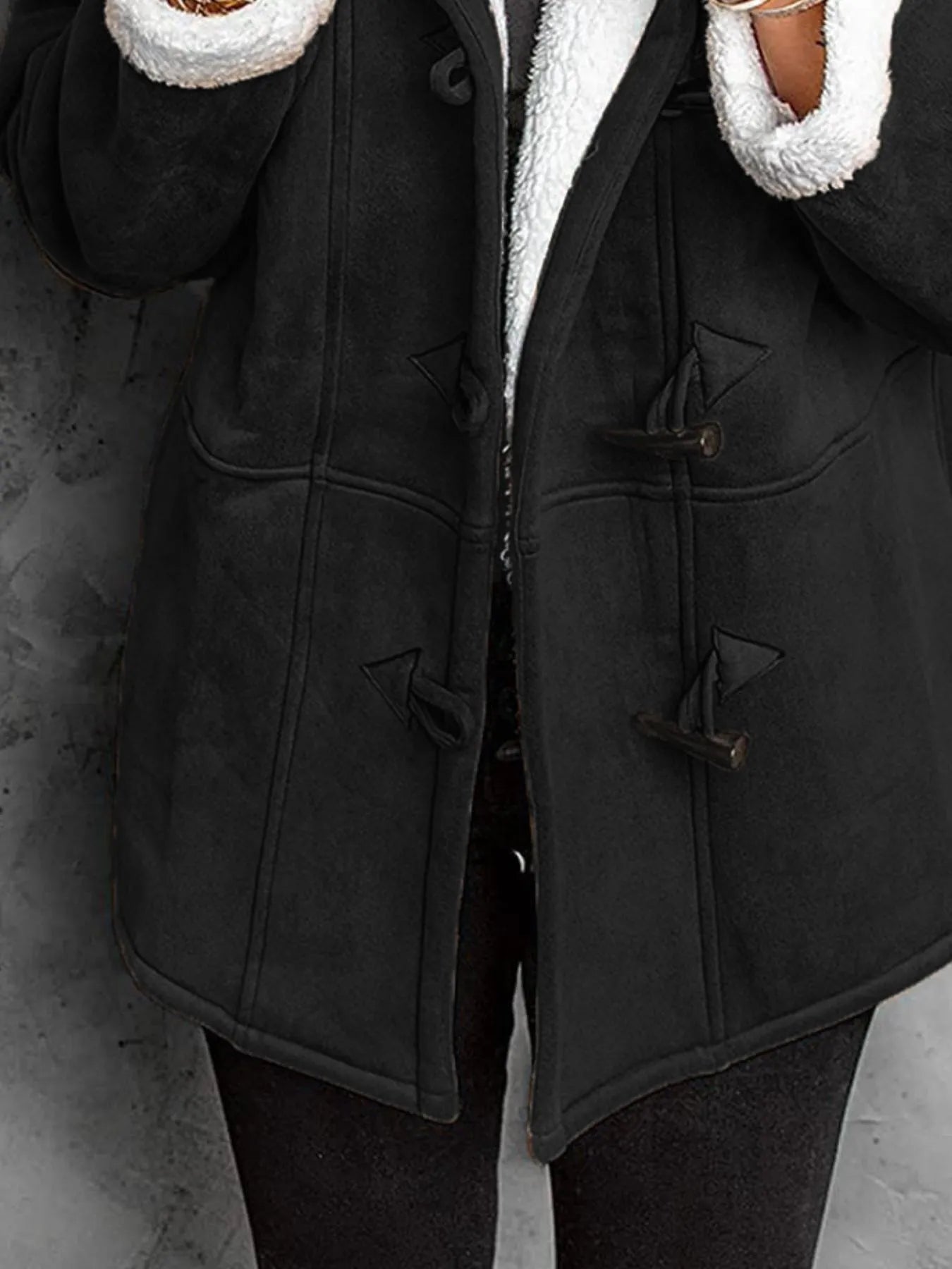 Full Size Cozy Sherpa Lined Toggle Coat with Hood Plus Size