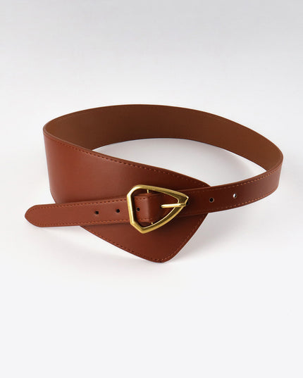 Irregular PU Leather Belt Brown One Size