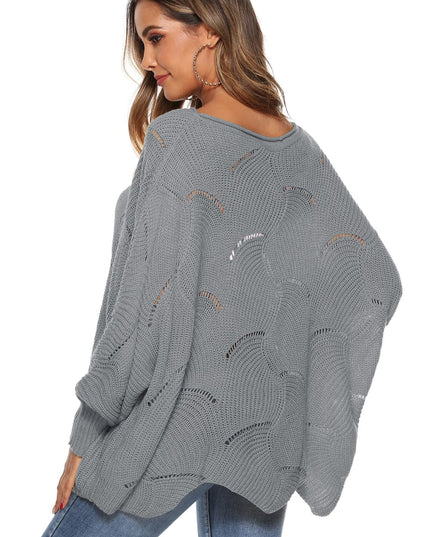 Round Neck Long Sleeve Openwork Sweater