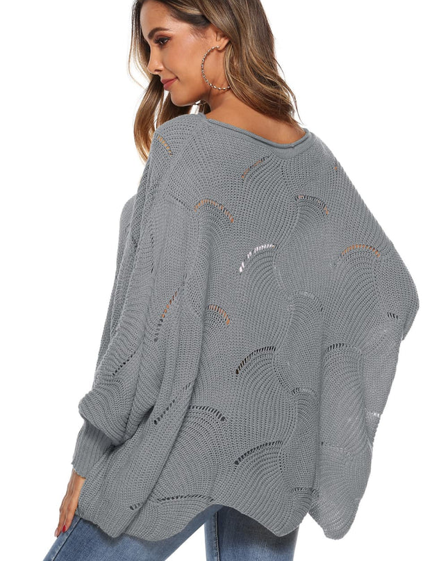 Round Neck Long Sleeve Openwork Sweater