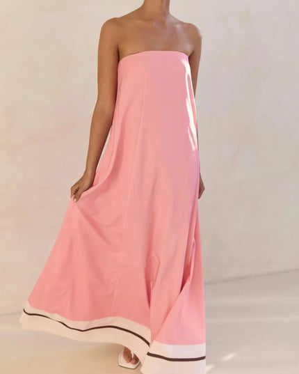 Smocked Printed Tube Maxi Dress Pink Stripes