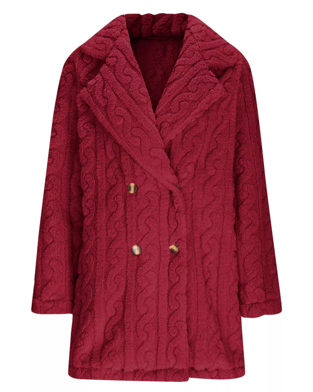 Double-Breasted Fleece Longline Coat