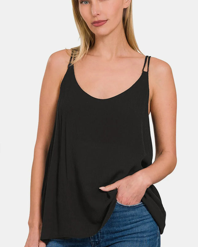 Zenana Woven Double Spaghetti Strap V-Neck Cami