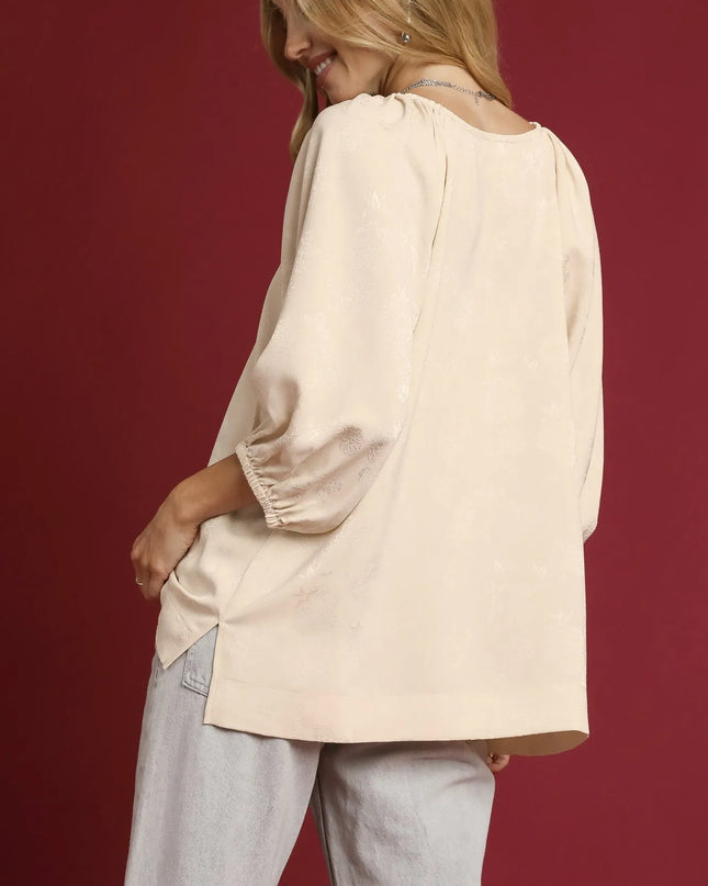 Umgee Side Slit 3/4 Sleeve Blouse
