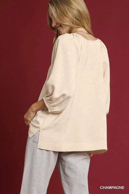 Umgee Side Slit 3/4 Sleeve Blouse