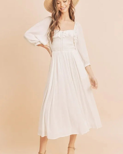 Aemi + Co Ruffled Smocked Square Neck Balloon Sleeve Dress 