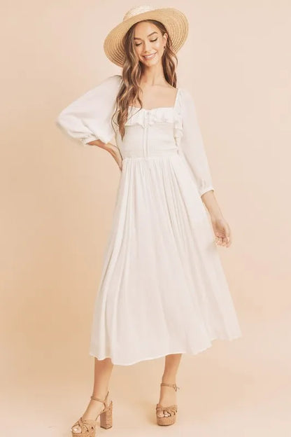 Aemi + Co Ruffled Smocked Square Neck Balloon Sleeve Dress 