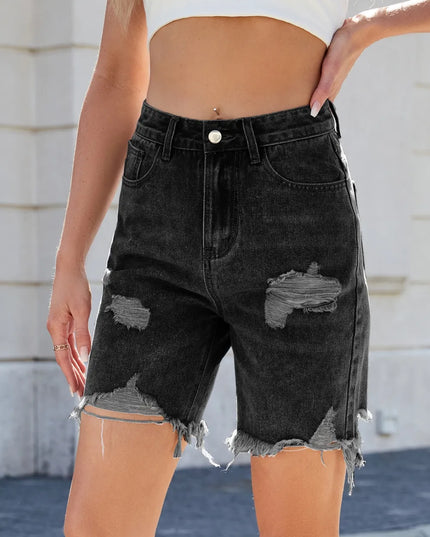 Distressed Raw Hem Denim Shorts 