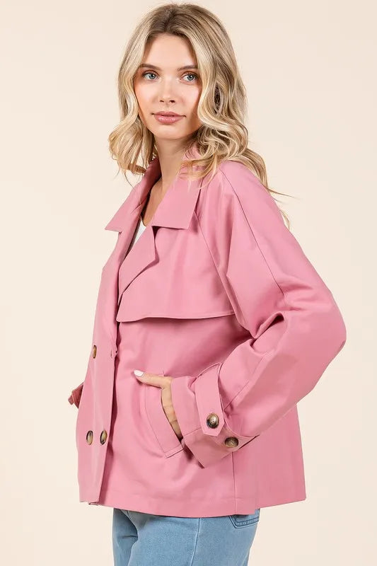 Mittoshop Double Breasted Long Sleeve Trench Coat Jacket