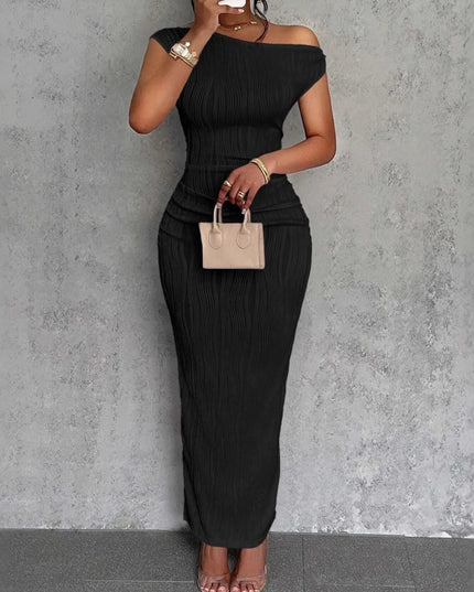 Textured Single Shoulder Bodycon Maxi Dress 