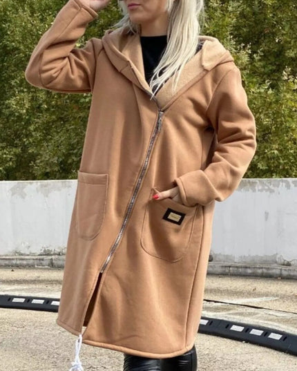 Full Size Asymmetrical Zip-Up Hooded Fleece Outerwear Plus Size