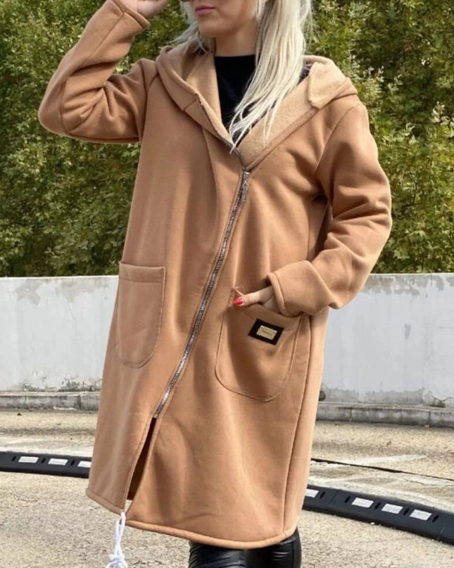 Full Size Asymmetrical Zip-Up Hooded Fleece Outerwear Plus Size