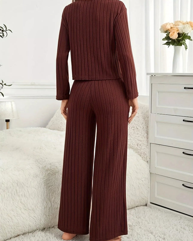 Ribbed Round Neck Long Sleeve Top and Pants Lounge Set