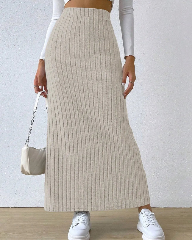 High Waist Ribbed Knit Maxi Skirt