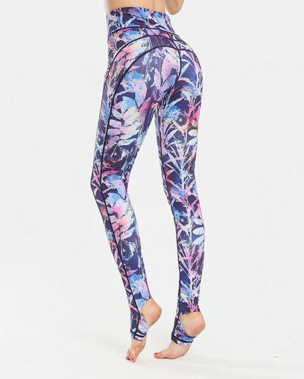 Printed Wide Waistband Active Leggings with Stirrups 