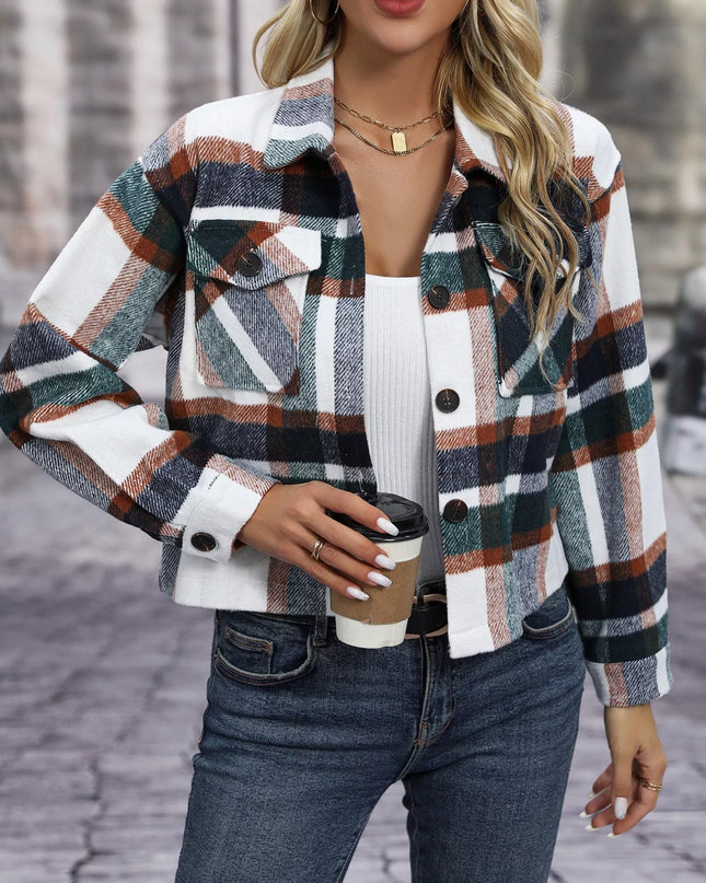 Plaid Oversized Button-Up Cropped Jacket