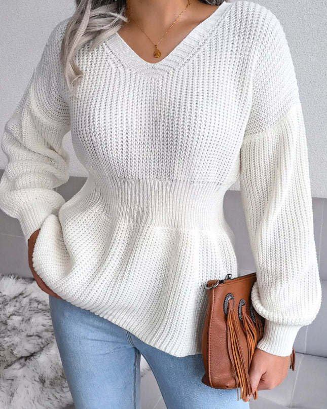 V-Neck Dropped Shoulder Sweater White