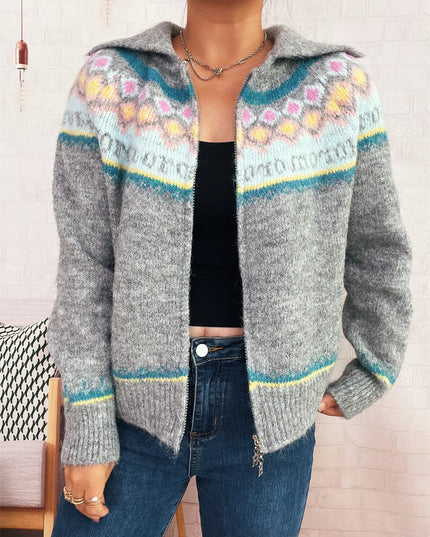 Fair Isle Pattern Zip-Up Cardigan