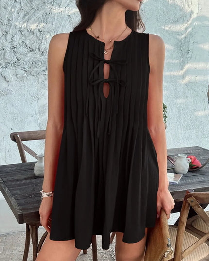 Devine Pleated Sleeveless Mini Dress