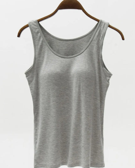 Full Size Wide Strap Modal Tank with Bra Gray