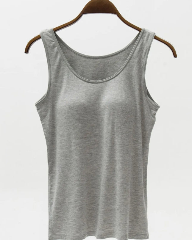 Full Size Wide Strap Modal Tank with Bra Gray