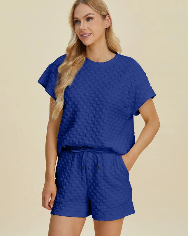Double Take Full Size Texture T-Shirt and Shorts Set