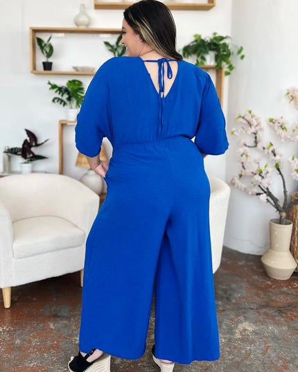 Double Take Full Size Surplice Wide Leg Jumpsuit with Pockets