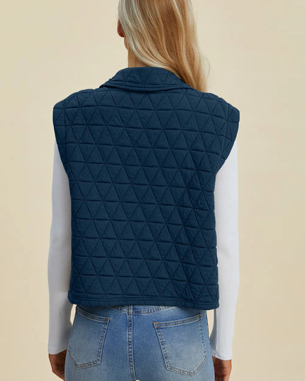 Double Take Full Size Pocketed Texture Snap Down Vest Coat