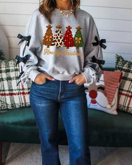Howdy Christmas 4 Trees Ribbon Bow Decor Sweatshirt