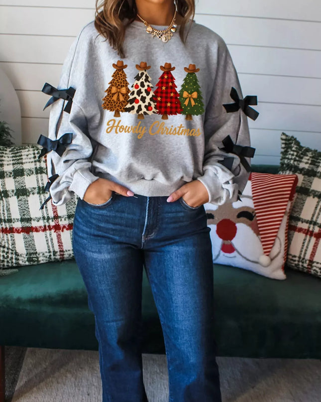 Howdy Christmas 4 Trees Ribbon Bow Decor Sweatshirt