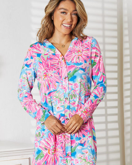 Double Take Floral Open Front Long Sleeve Cardigan
