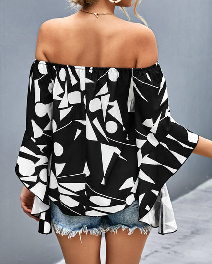 Printed Off-Shoulder Bell Sleeve Blouse