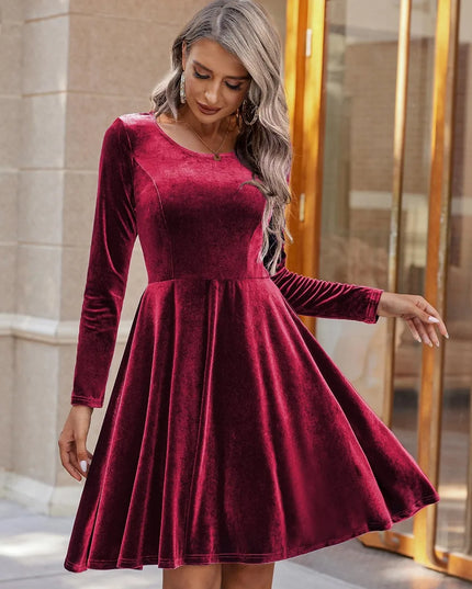 Round Neck Long Sleeve Knee Length Dress