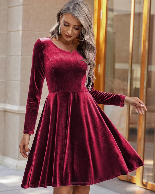 Round Neck Long Sleeve Knee Length Dress