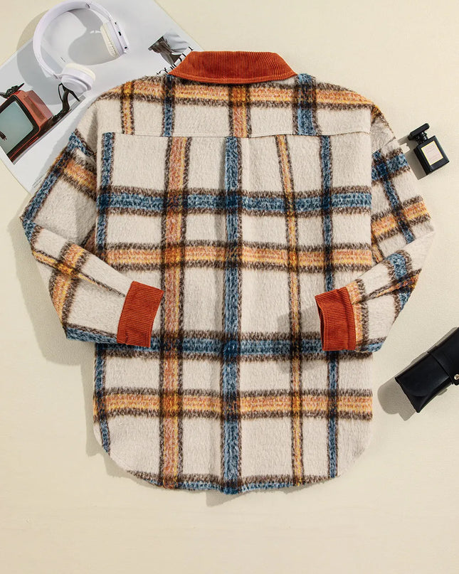 Plus Size Plaid Button Down Jacket