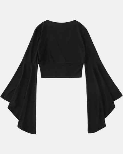 Plunge Flare Sleeve Cropped Top