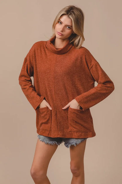 BiBi Piper Rib Double Pocket Turtle Neck Sweater