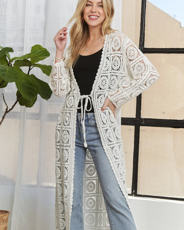 ADORA Long Sleeves Crochet Elastic Cardigan