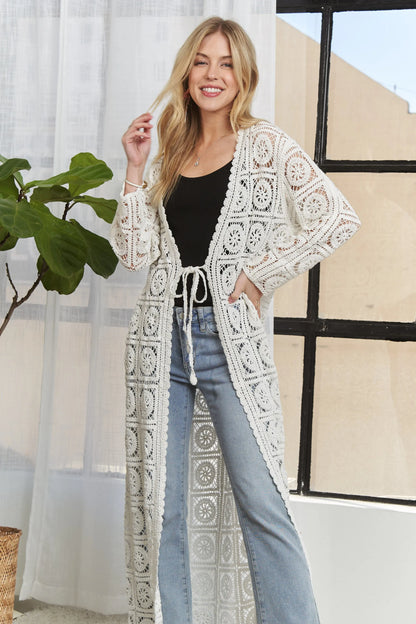 ADORA Long Sleeves Crochet Elastic Cardigan