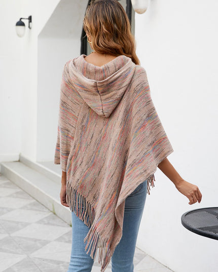 Fringe Hem Hooded Poncho
