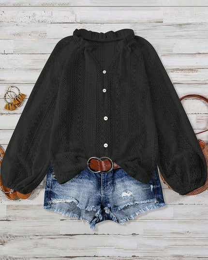 Crochet Notched Button-Front Shirt